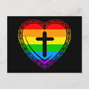 Gotische Hart & Kruis (Zwart + Regenboog) Briefkaart