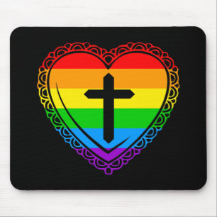 Gotische Hart & Kruis (Zwart + Regenboog) Muismat