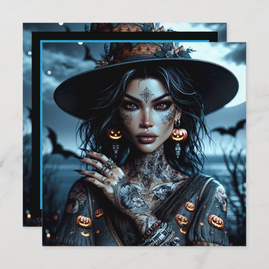  Gotische Heks met Tattoos Halloween Party Kaart (Voorkant / Achterkant)