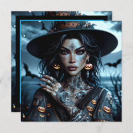  Gotische Heks met Tattoos Halloween Party Kaart