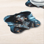  Gotische Heks met Tattoos Halloween Party Kartonnen Onderzetters (Gekanteld)