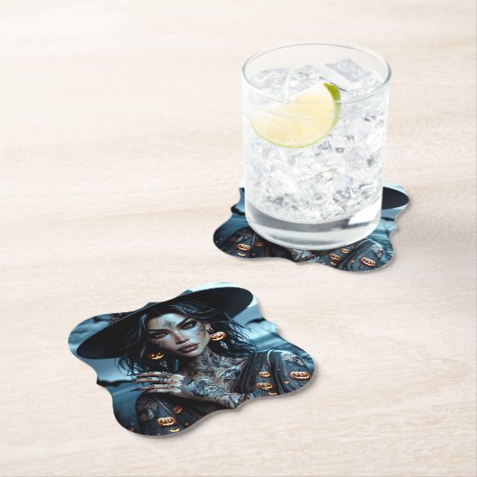  Gotische Heks met Tattoos Halloween Party Kartonnen Onderzetters (Insitu)