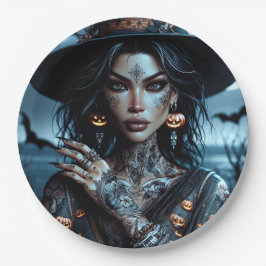  Gotische Heks met Tattoos Halloween Party Papieren Bordje