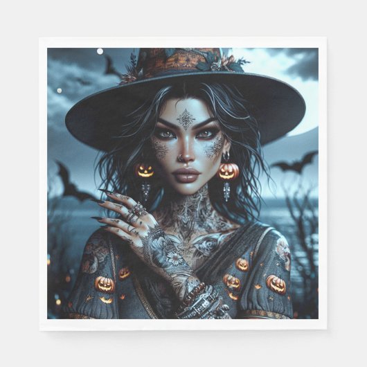 Gotische Heks met Tattoos Halloween Party Servet (Voorkant)