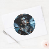  Gotische Heks met Tattoos Halloween Ronde Sticker (Envelop)