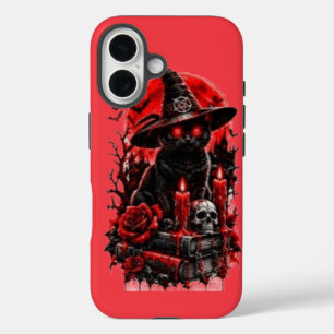 Gotische Heks Zwarte Kat Halloween Schedel Kaars D iPhone 16 Hoesje