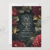 Gotische Herfst Dahlia huwelijksuitnodiging Kaart (Voorkant)