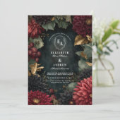 Gotische Herfst Dahlia huwelijksuitnodiging Kaart (Staand voorkant)