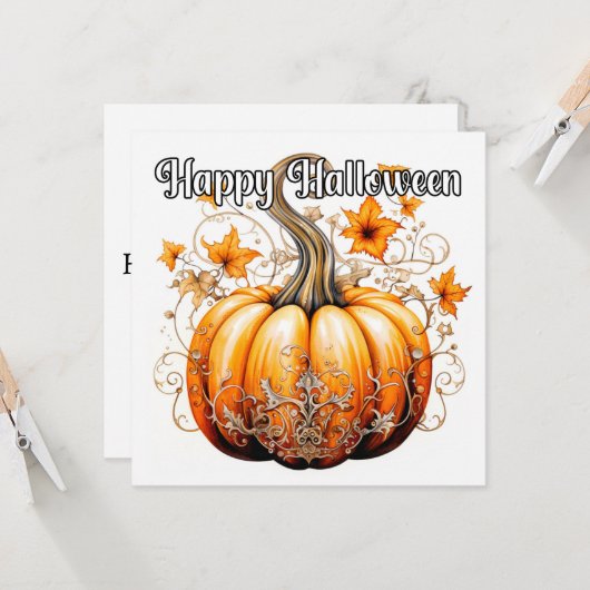 Gotische herfst oogst Halloween pompoen Kaart (Voorkant / Achterkant in situ)