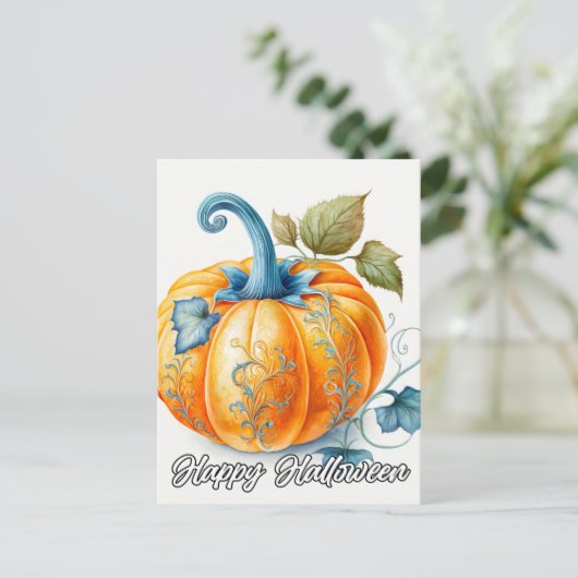 Gotische herfst pompoen illustratie briefkaart (Staand voorkant)