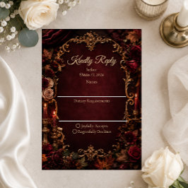 Gotische herfst romantische bruiloft RSVP kaartje