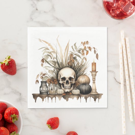Gotische Herfst - Skull and Pampas Grass Party Servet (Insitu)