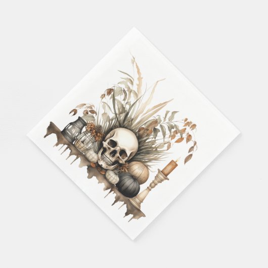 Gotische Herfst - Skull and Pampas Grass Party Servet (Hoek)