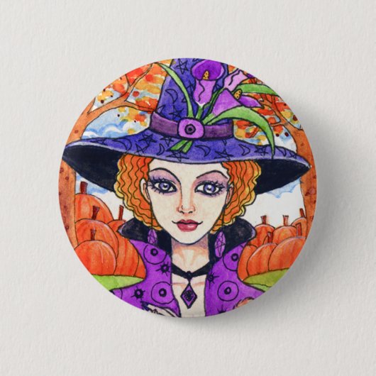 Gotische Herfst Witch Fantasy Button van Ann Howar (Voorkant)