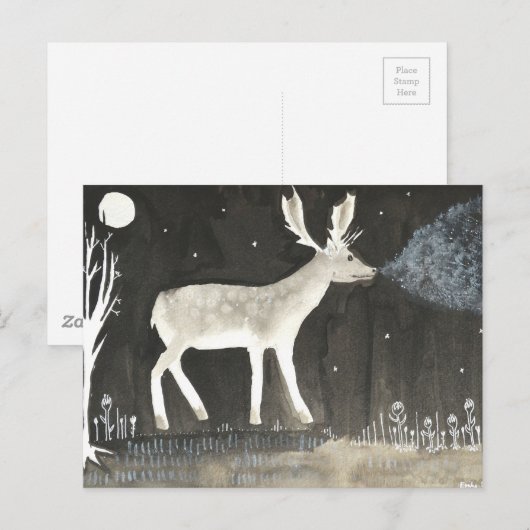 Gotische herten, 's nachts inktschilderen briefkaart (Voorkant / Achterkant)