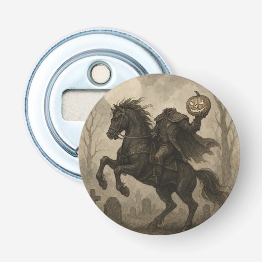 /Gotische Hoofdloze Ruiter Halloween/Herfst Button Flesopener (Voorkant)