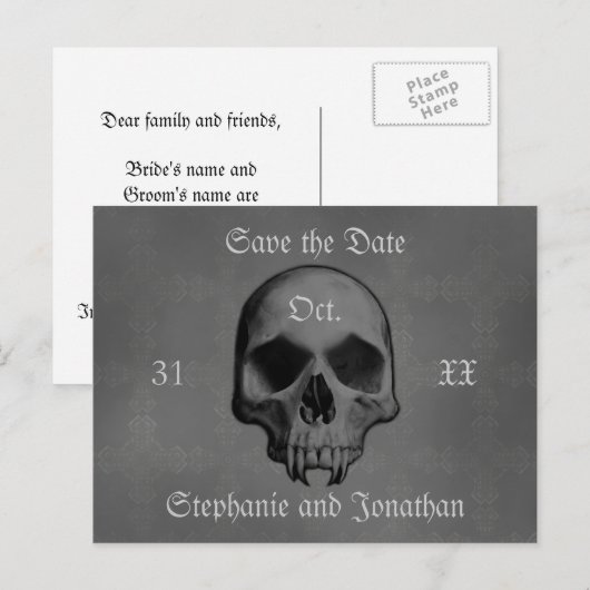 Gotische horror schedel | De trouwdatum opslaan Aankondigingskaart (Voorkant / Achterkant)