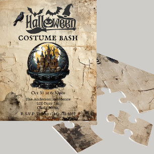 Gotische Huis in Sneeuw Wereldbol Halloween Party  Legpuzzel