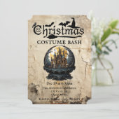 Gotische Huis in Sneeuw Wereldbol Kerstkostuumfees Kaart (Staand voorkant)