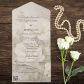 Gotische Ivoor Roos Silhouet QR Code All In One Uitnodiging