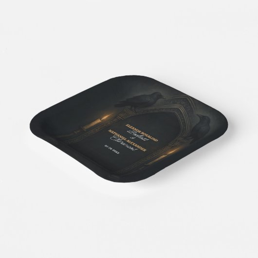 Gotische kaarslicht bruiloft raven papieren bordje (Gebogen)