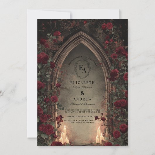 Gotische kaarslicht Roos bruiloft Kaart (Voorkant)