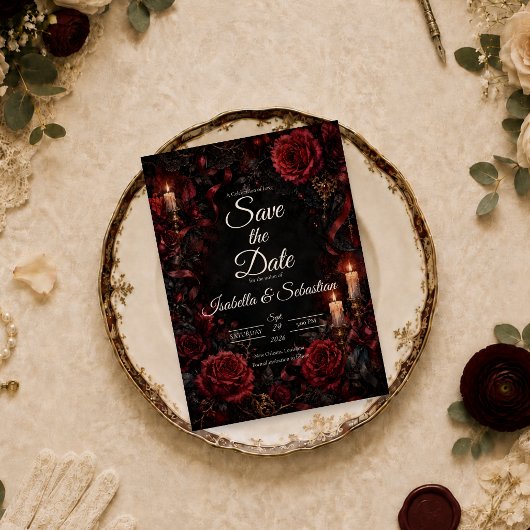 Gotische Kaarsverlichte Roze Bruiloft Save The Date