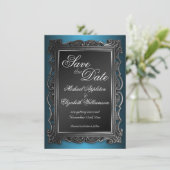 Gotische kader blau Save the Date aankondigingen (Staand voorkant)