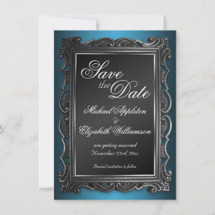 Gotische kader blau save the date aankondigingen