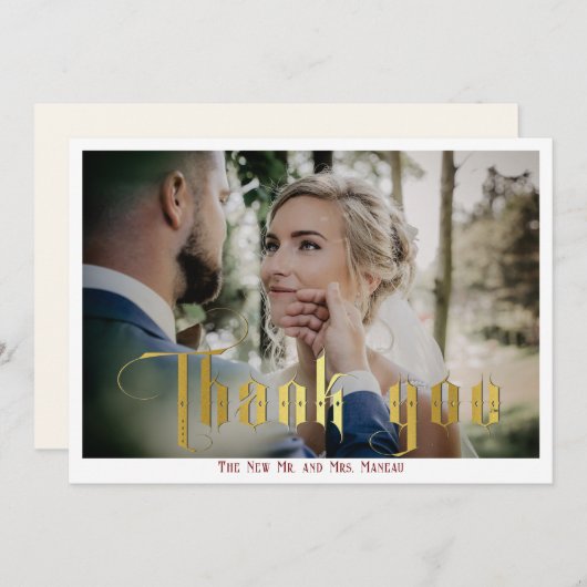 Gotische kalligrafie Monogram Elegante bruiloft fo Bedankkaart (Voorkant / Achterkant)