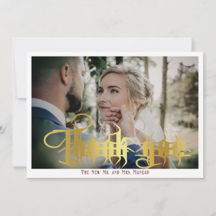 Gotische kalligrafie Monogram Elegante bruiloft fo Bedankkaart