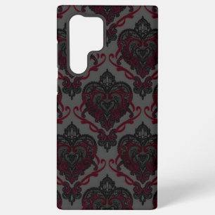 Gotische Kant Hart Damast — Rood & Zwart Hoesje Samsung Galaxy Hoesje
