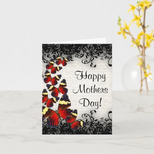 Gotische kant vlinder moederdag kaart (Gele Bloem)