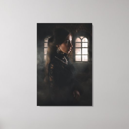 Gotische Kantvrouw Misty Stone Kamer Canvas Afdruk (Voorkant)