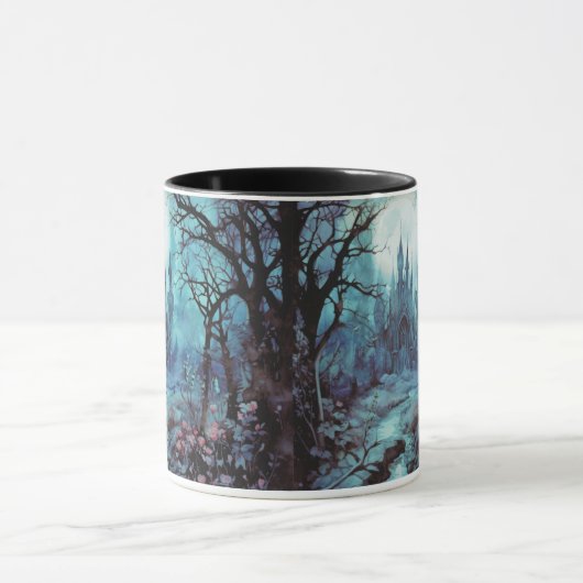 Gotische kasteel en bos Fantasy Halloween Mok (Midden)
