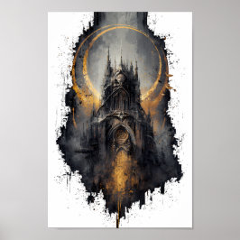 Gotische Kasteel Gouden Maan Wand Kunst Poster
