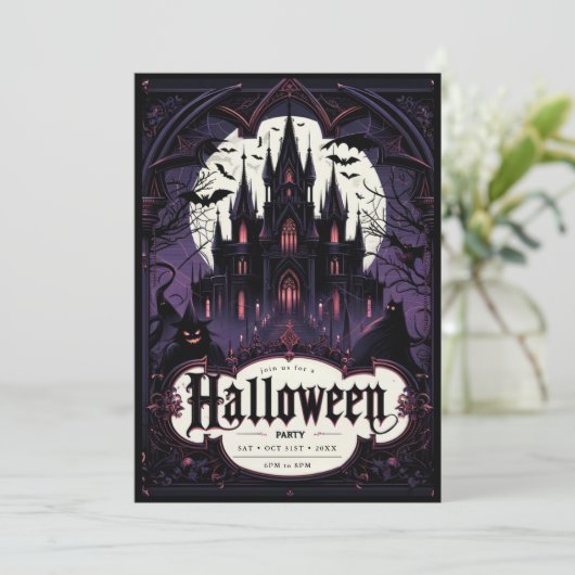 Gotische Kasteel Halloween Party Kaart (Staand voorkant)
