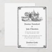 Gotische Kasteel Illustratie Grens Witte Huwelijk Kaart (Voorkant / Achterkant)
