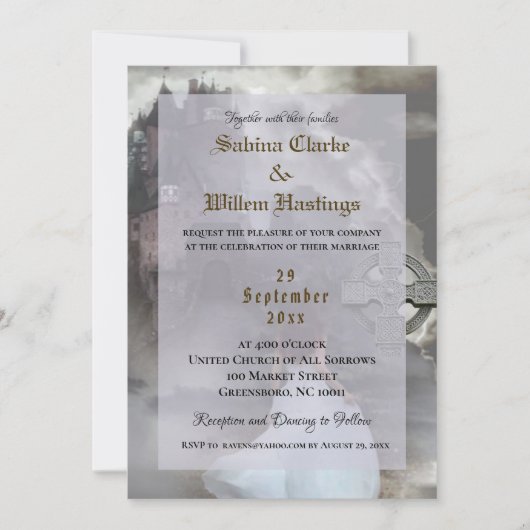 Gotische Kasteel middeleeuwse bruiloft uitnodiging (Voorkant)