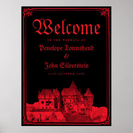 Gotische Kasteelrand Zwart Rood Trouw Welkom Poster