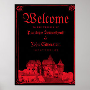 Gotische Kasteelrand Zwart Rood Trouw Welkom Poster