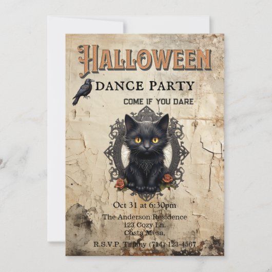 Gotische kat in spiegel Halloween Dance Party Kaart (Voorkant)