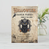 Gotische kat in spiegel Halloween Dance Party Kaart (Staand voorkant)