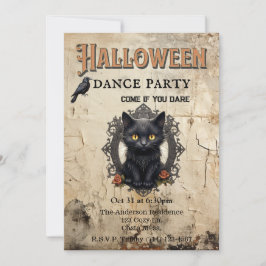 Gotische kat in spiegel Halloween Dance Party Kaart