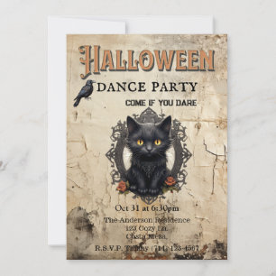 Gotische kat in spiegel Halloween Dance Party Kaart