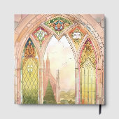 Gotische kathedraal gebrandschilderde glazen bruil gastenboek (Achterkant)