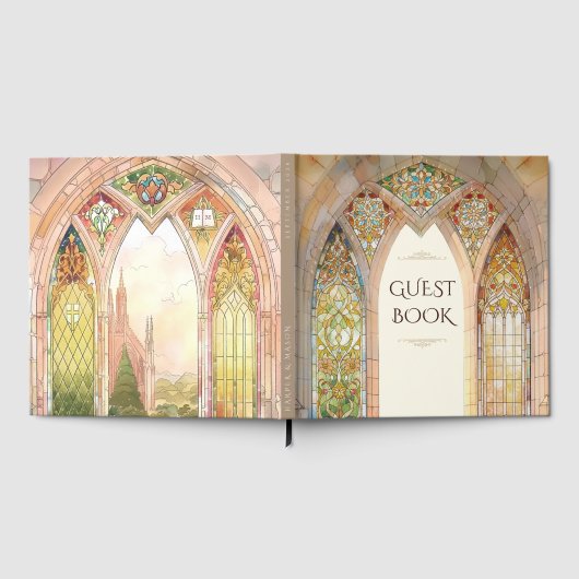 Gotische kathedraal gebrandschilderde glazen bruil gastenboek (Volledig)