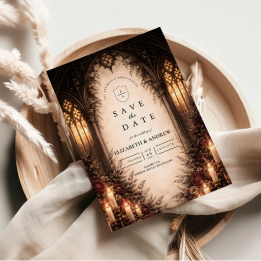 Gotische Kathedraal Kaarslicht Bruiloft Save The Date