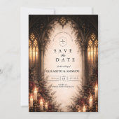 Gotische Kathedraal Kaarslicht Bruiloft Save The Date (Voorkant)