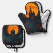 Gotische kathedraal maan Halloween ovenwant set (Voorkant / Achterkant)